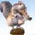 Pixelated static image of a dog-like creature with light brown and white fur, dark eyes, and a black nose standing on a pedestal against a pale blue background.
