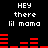 Black background with white pixelated text reading 'HEY there lil mama' repeated twice, red horizontal bar graphs below each text block.