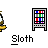 Pixel art icon showing a yellow hand holding a white flame-like object next to a bookshelf with colored books, repeated in