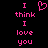 Pixelated pink text and a heart symbol on black background, with two identical static frames showing 'I think I love you' in vertical arrangement.