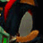 Pixelated character with dark blue fur, red accents on head and feet, gray muzzle, orange hands, green background text reading 'Original Icons .com'