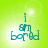 Green background with blue text reading "i am bored" and a bright white light effect that shifts position across four