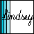four identical with blue vertical stripes on the left and white background, each containing black handwritten text reading 'Lindsey' in a cursive style