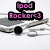 Pixelated icon with pink text on black backgrounds over a gray and white abstract background, featuring 'pod' in brackets above 'Bachere<3'.