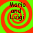 Four identical display 'Mario and Luigi' text over red-green spiral backgrounds with no visible animation changes