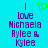 A pixelated image with cyan background displays purple text reading "I love Michaela Rylee & Kylee" and a green heart symbol above the word "love", where the heart is animated to pulse.