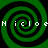 Green and black spiral pattern with pixelated text reading "N icloen" repeated across the image.
