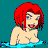 Pixelated cartoon character with red hair and blue eyes in water, shown across five animated frames with changing facial expressions.
