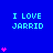 Blue background with repeated cyan text "I LOVE JARRID" and pink heart symbols in various quantities across the frame.