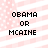 Pixelated text 'OBAMA OR MCAINE' on a pink and white striped background with small white dots.