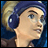 Pixelated image of a character with blonde hair and blue headband, next to stylized text on black background.