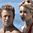 A 48x48 pixel animated contact sheet showing two sequential frames of a cartoon-style character in swimwear against a blue sky background, with visible facial features and clothing details across the sampled frames.