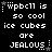 Pixelated text on black background with white stars and dots, repeating 'Wpbc11 is so cool ice cubes are JEALOUS' in three across six