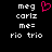 Static pixel art displays white text on black background with a pink heart symbol above 'meg' in the left