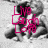 Pixelated static image with pink text and geometric shapes on a gray-and-black background.