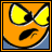 Animated orange cartoon face with yellow eyes and black pupils, mouth shifting between expressions, some frames showing text below the face.
