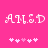 Pixelated pink background with white 'A.M.S.D' text and five small heart symbols below, showing slight animation in the hearts.