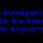Blue pixelated text reads "Hufflepuff Hufflepuff Is The Best Of Hogwarts" over a yellow circular gradient background on a black field.