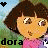 A 48x48 pixel animated buddy icon featuring Dora the Explorer in two sequential frames, showing a slight facial expression change from left to right with consistent background elements and text.