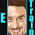 A vertical animated icon featuring a smiling person with short brown hair, bordered by stylized text elements in cyan and red.