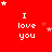 Red background with white text "I love you" repeated in a , surrounded by small red and white stars