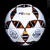 Three distinct sports ball designs displayed in a : two soccer balls and one rugby ball with visible text