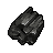 Pixelated dark gray rock with irregular shape and subtle light reflections on its surface.