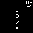 Pixelated white heart symbol above vertical 'LOVE' text on black background, with mirrored 'LOVE'
