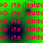 Green background with red text repeating 'Haldc=0 its' in a pattern, showing pixelated animation changes across frames